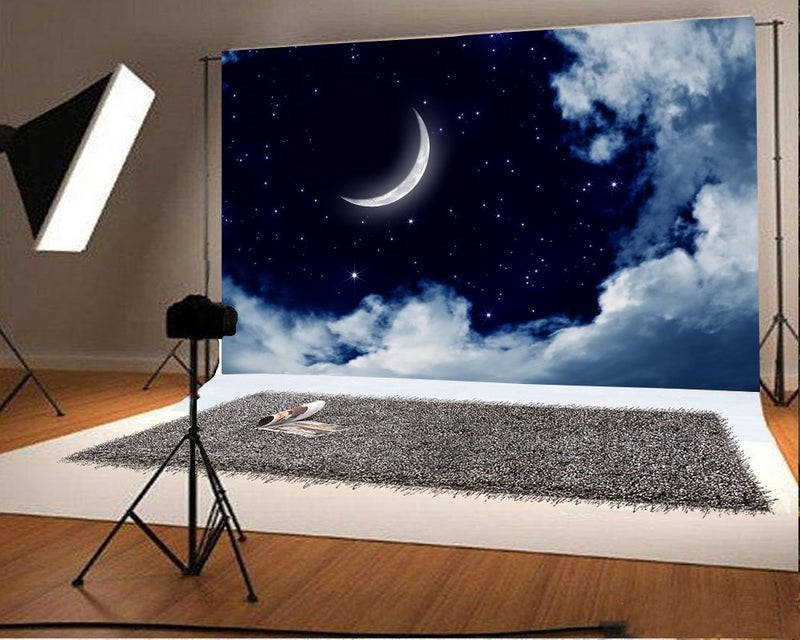 AOFOTO 6x4ft Sweet Crescent Moon Night Backdrop Beautiful Starry Sky Clouds Photography Background Good Dream Baby Kid Children Infant Girl Newborn Boy Artistic Portrait Photo Studio Props Wallpaper - Image 2